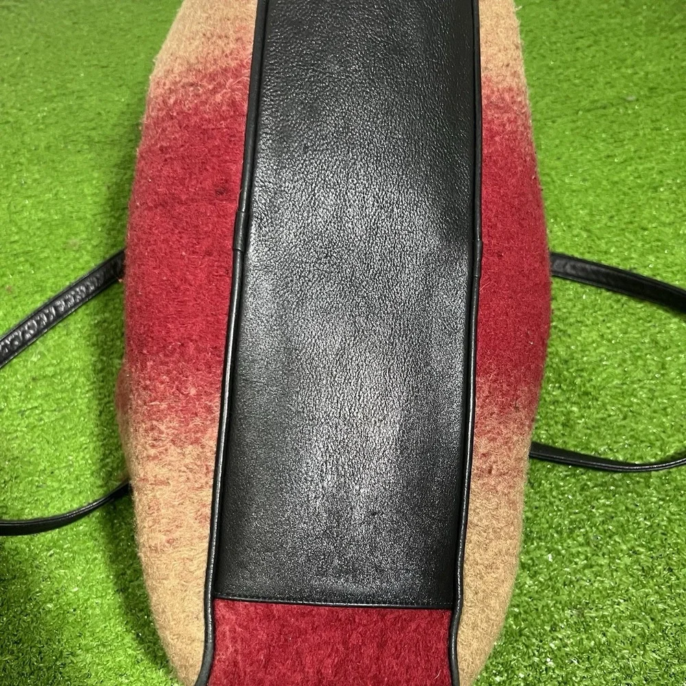 RARE Vintage Johnny Farah wool Purse 80s Red Ombré Leather Boho HandBag Brass